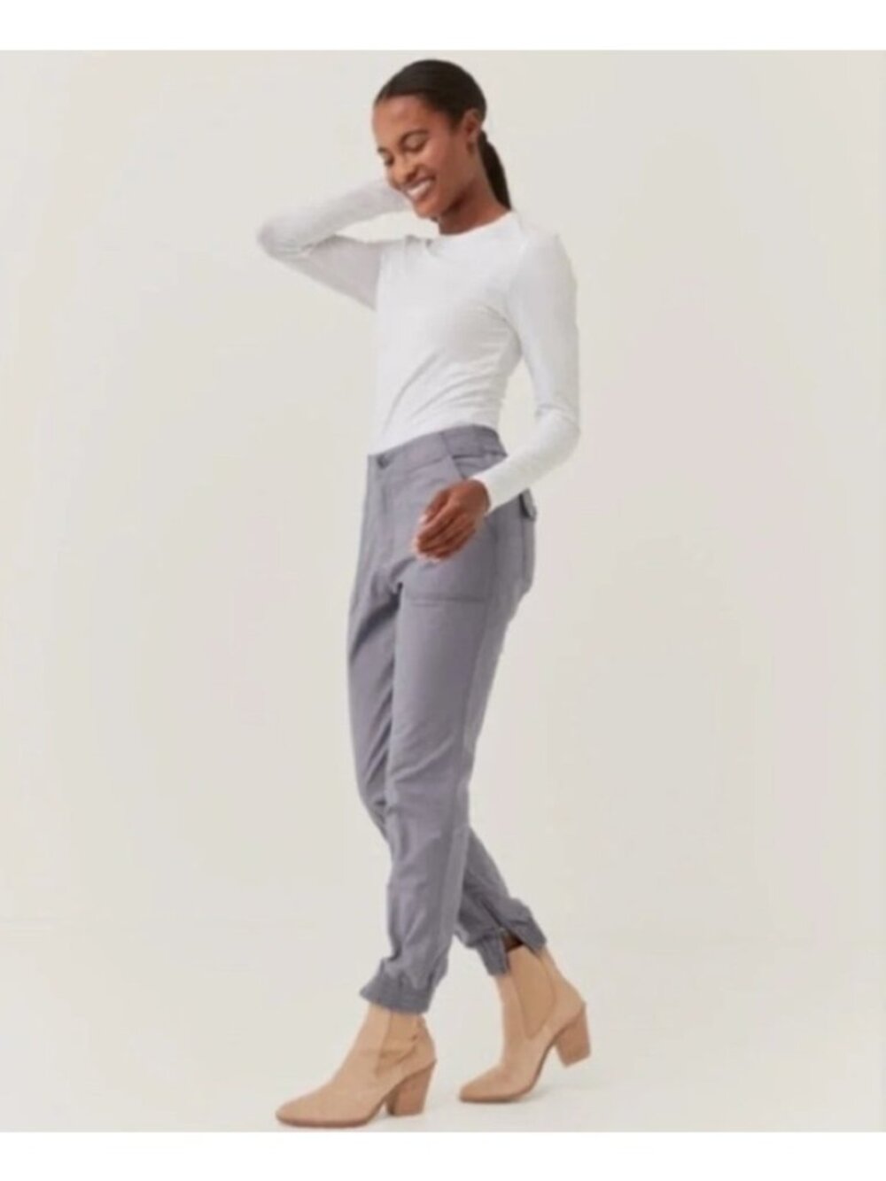 Pact Organic Cotton Cargo Utility High-Rise Grey-Blue Ankle Joggers Medium